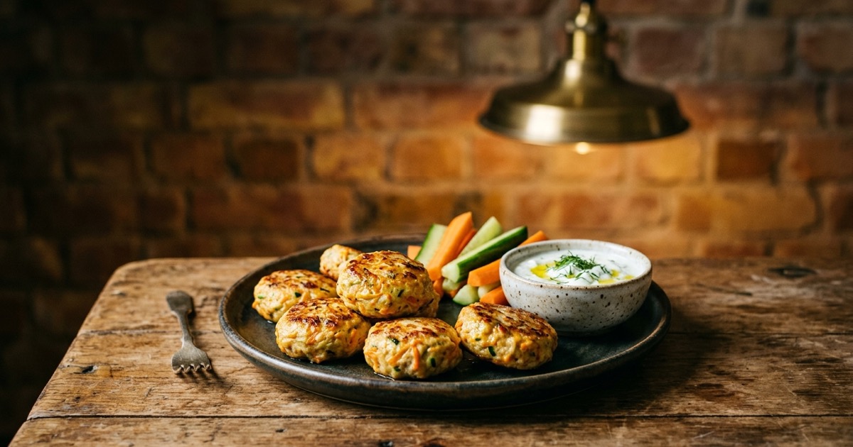 Mini chicken and veggie burgers for kids with carrot sticks