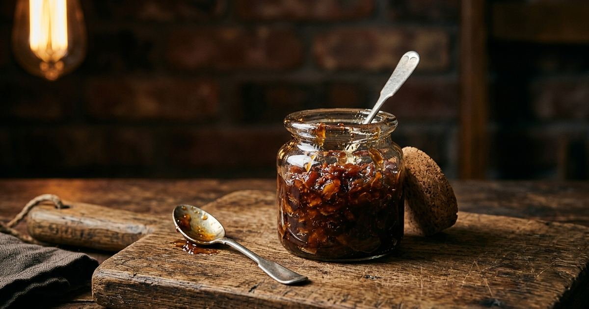 Homemade bacon jam in a glass jar